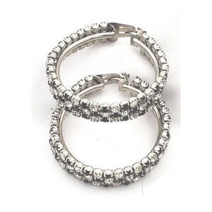 Vintage DG Inside Out  Black Clear crystal w prongs hoop clip-on earrings Y2K